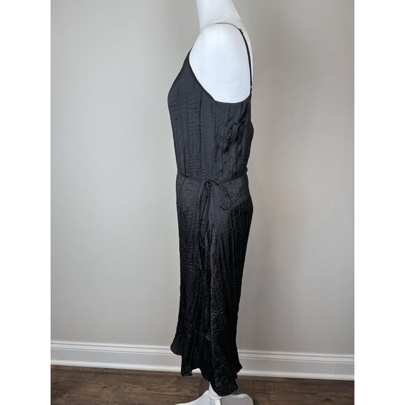 Kaia Pleated Midi Slip Dress Belted Black Sz Small - Picture 4 of 8